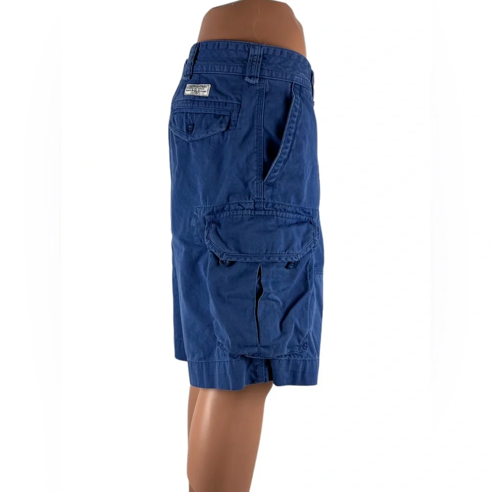 Polo Ralph Lauren Mens 37 (actual) Cargo Shorts Faded Finish Distressed Blue EUC